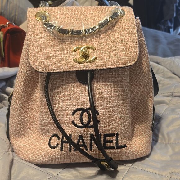 inspired Handbags - Pink Tweed Chane3l Inspired Design Light Pink Tweed Backpack